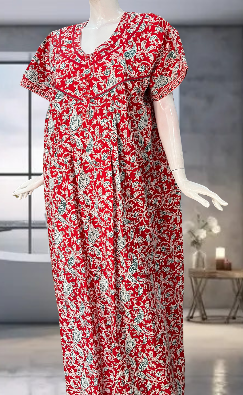 Red Garden Pure Cotton Nighty. Pure Durable Cotton | Laces and Frills