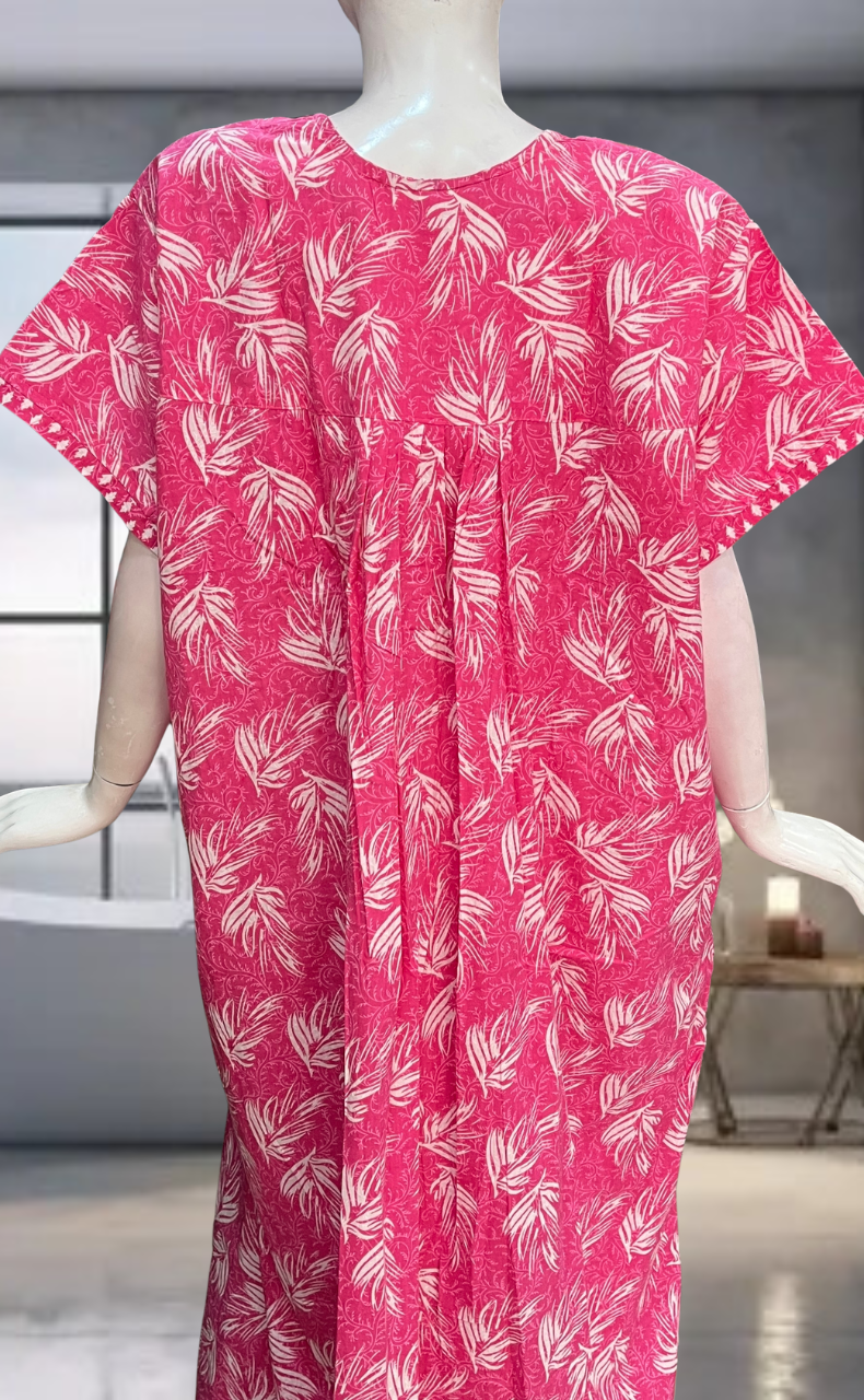 Pink Leafy Pure Cotton Nighty. Pure Durable Cotton | Laces and Frills