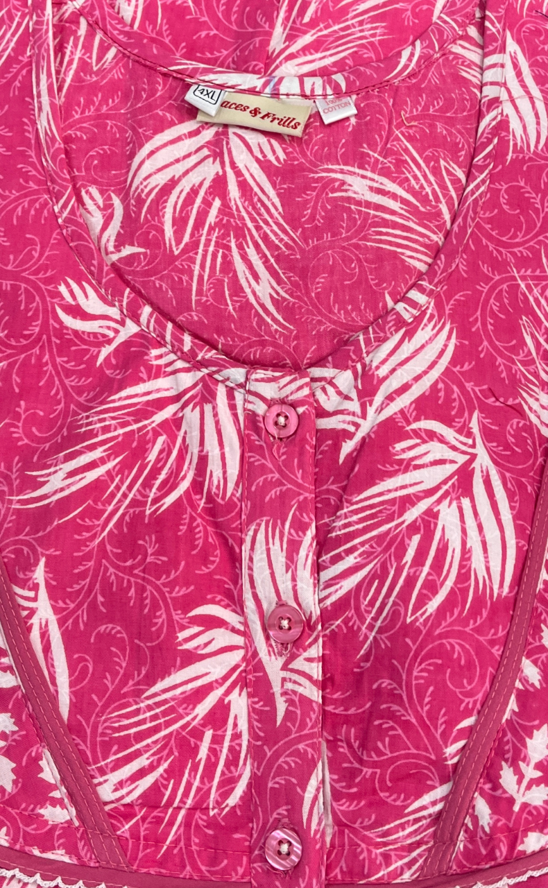 Pink Leafy Pure Cotton Nighty. Pure Durable Cotton | Laces and Frills