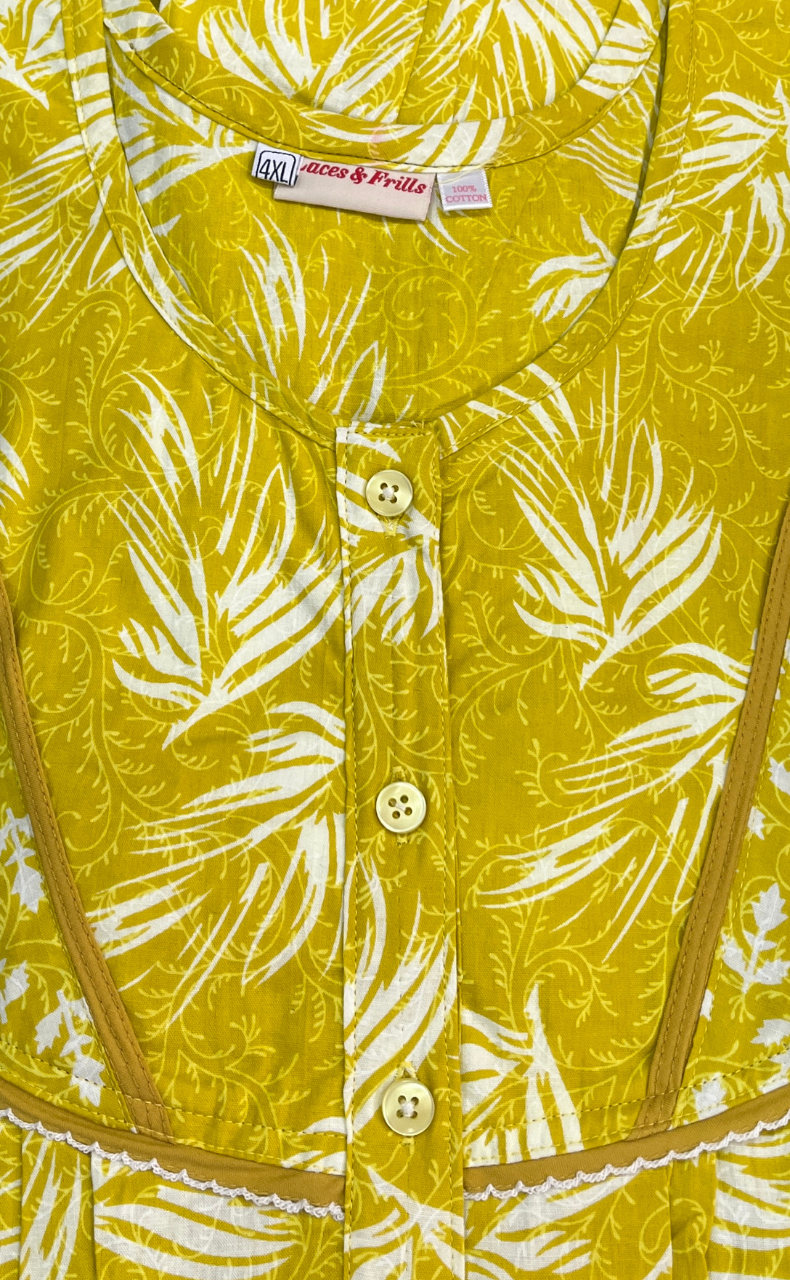 Yellow Leafy Pure Cotton Nighty. Pure Durable Cotton | Laces and Frills
