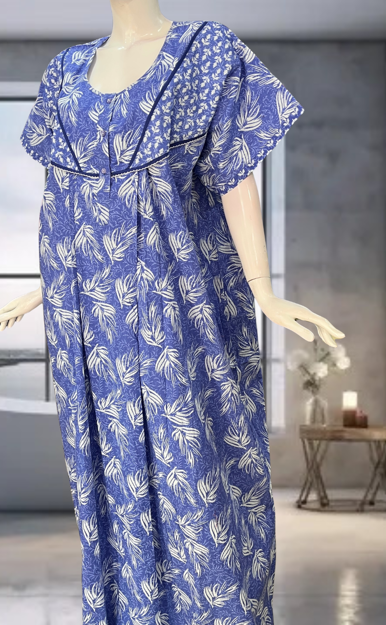 Lavender Leafy Pure Cotton Nighty. Pure Durable Cotton | Laces and Frills