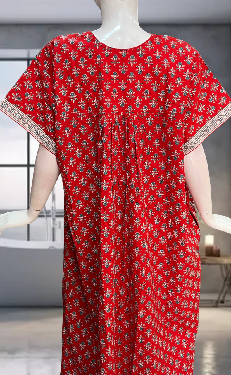 Red Flora Pure Cotton Nighty. Pure Durable Cotton | Laces and Frills