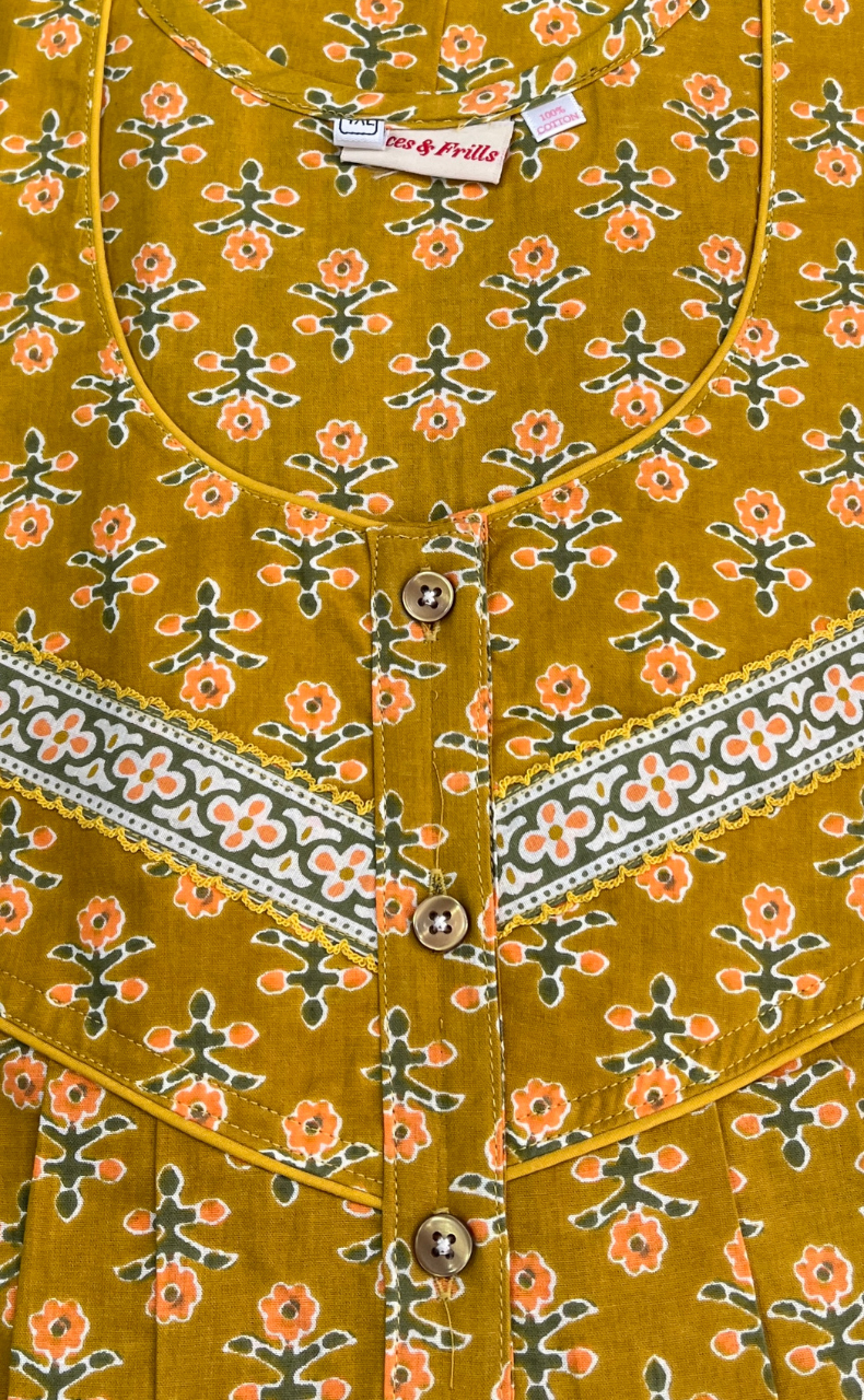 Mustard Flora Pure Cotton Nighty. Pure Durable Cotton | Laces and Frills
