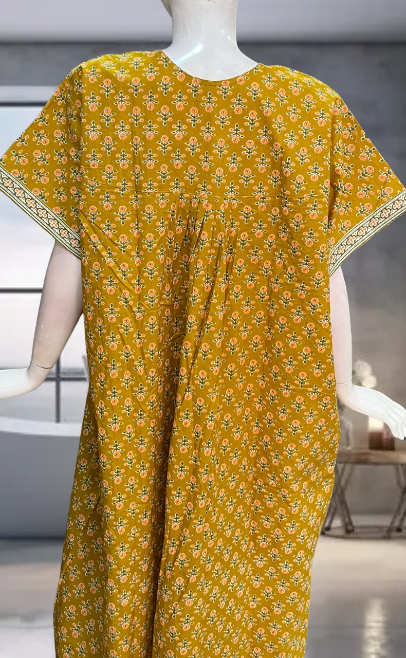 Mustard Flora Pure Cotton Nighty. Pure Durable Cotton | Laces and Frills