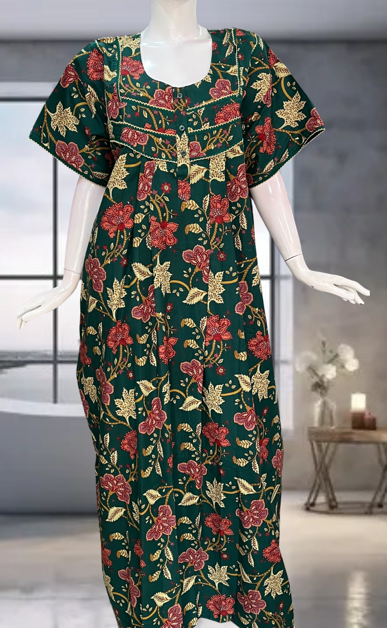 Green Garden Pure Cotton Nighty. Pure Durable Cotton | Laces and Frills