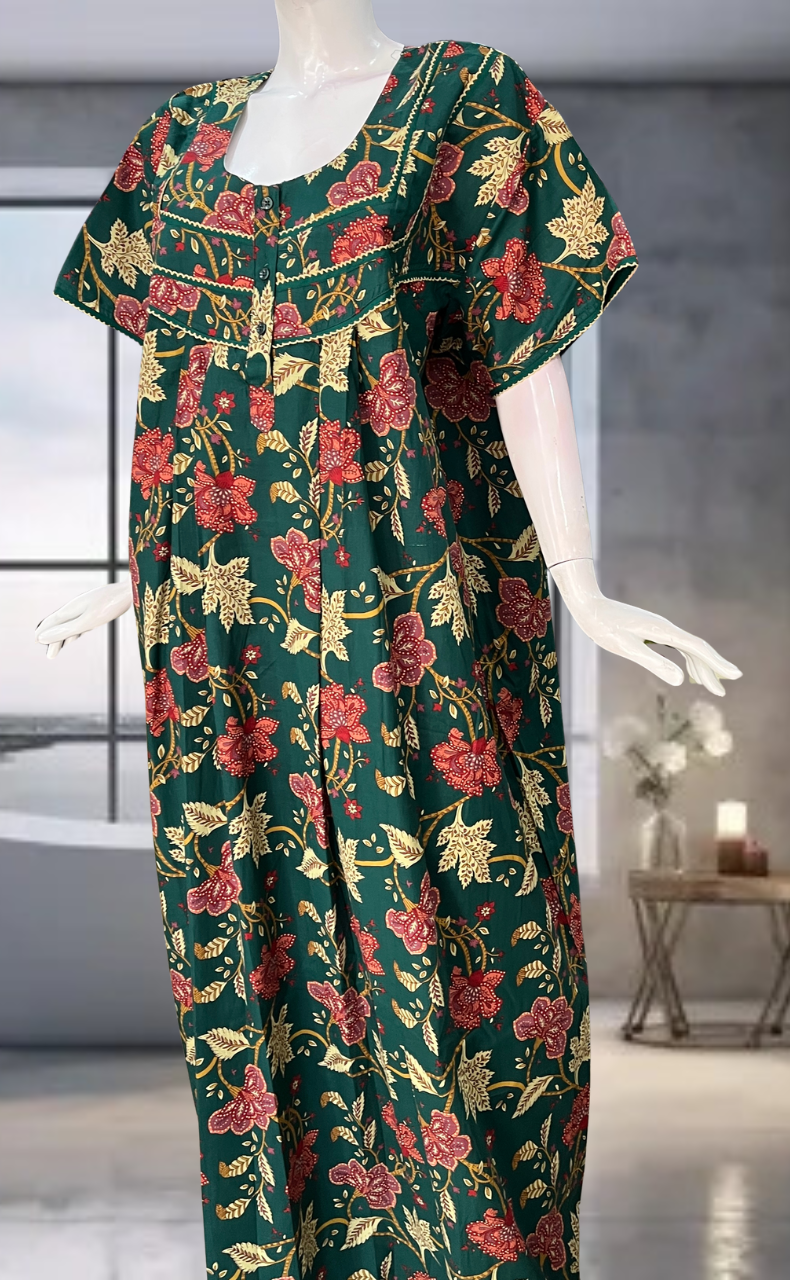 Green Garden Pure Cotton Nighty. Pure Durable Cotton | Laces and Frills