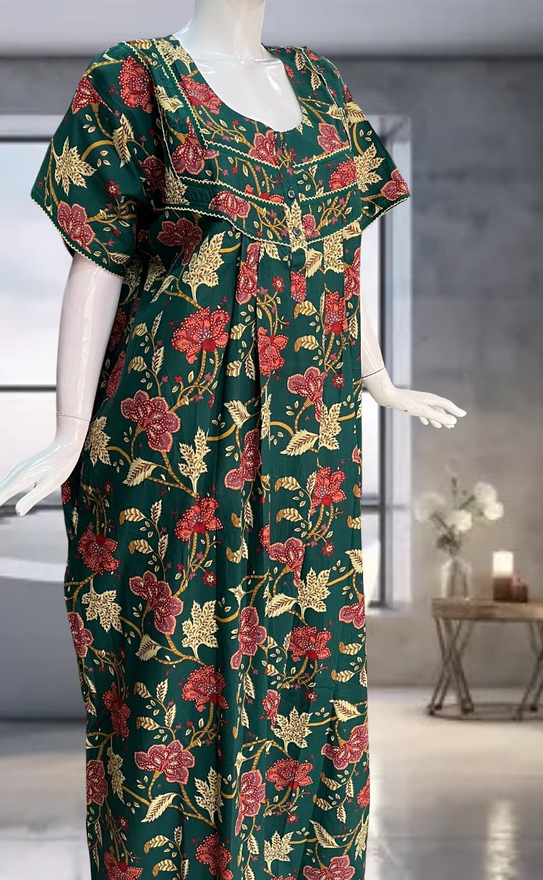 Green Garden Pure Cotton Nighty. Pure Durable Cotton | Laces and Frills