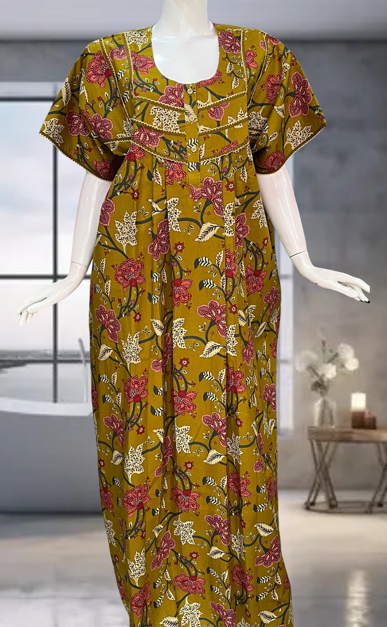 Mustard Garden Pure Cotton Nighty. Pure Durable Cotton | Laces and Frills