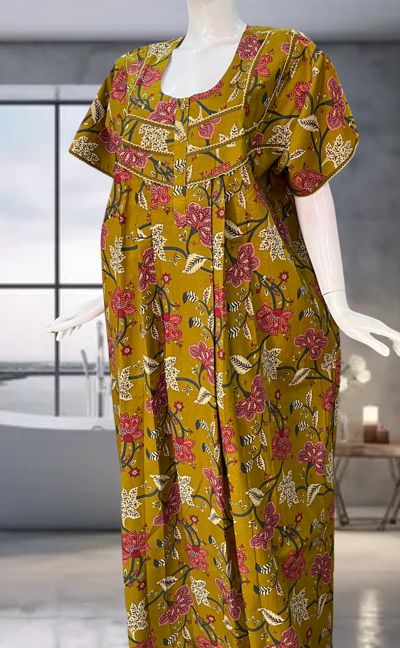 Mustard Garden Pure Cotton Nighty. Pure Durable Cotton | Laces and Frills