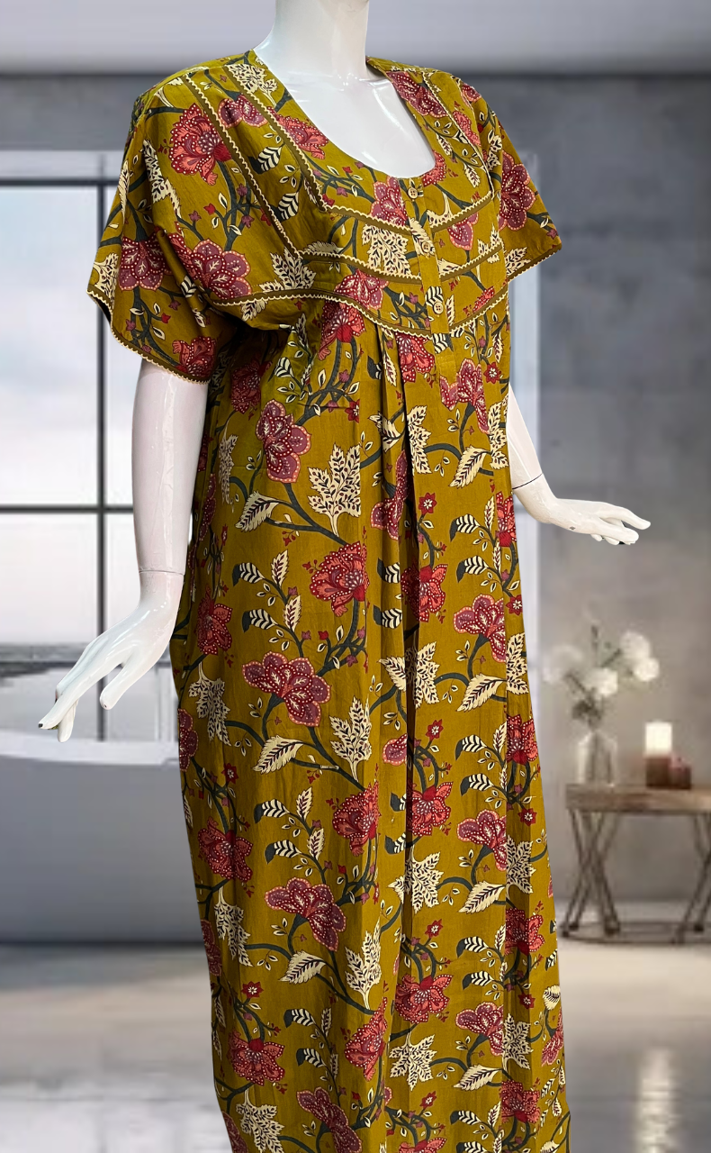 Mustard Garden Pure Cotton Nighty. Pure Durable Cotton | Laces and Frills