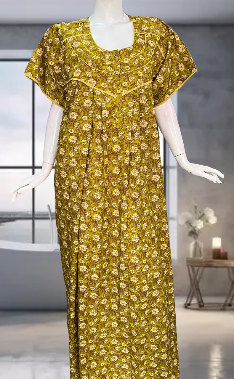 Mustard Garden Pure Cotton Nighty. Pure Durable Cotton | Laces and Frills