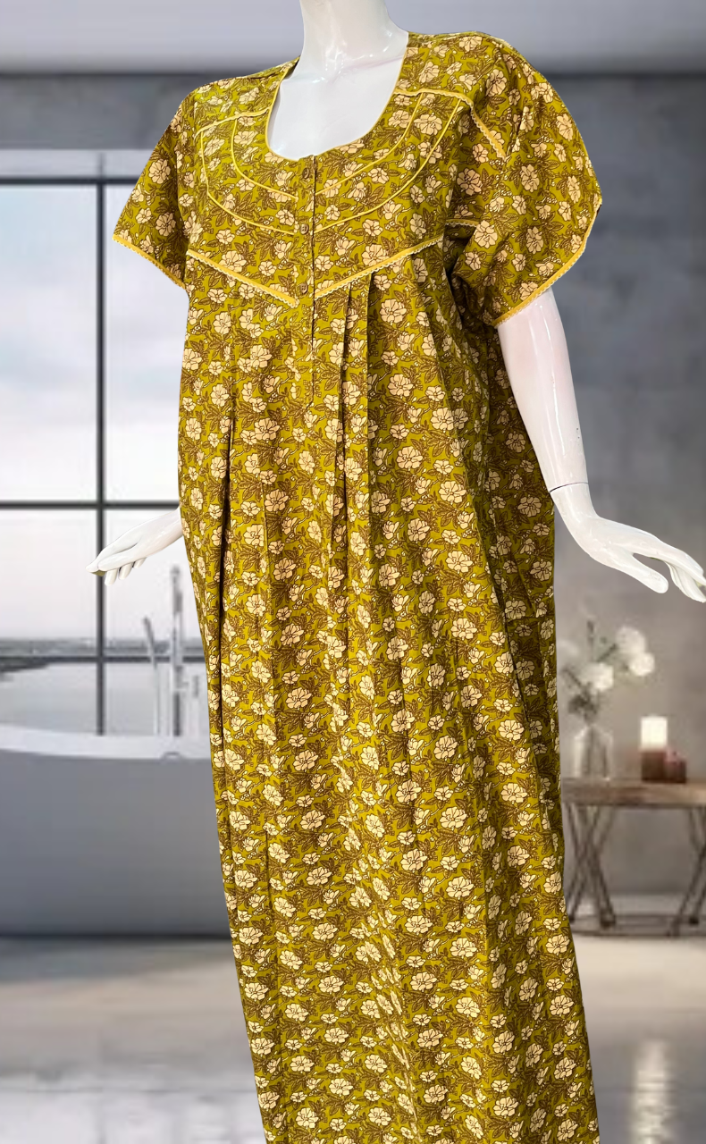 Mustard Garden Pure Cotton Nighty. Pure Durable Cotton | Laces and Frills