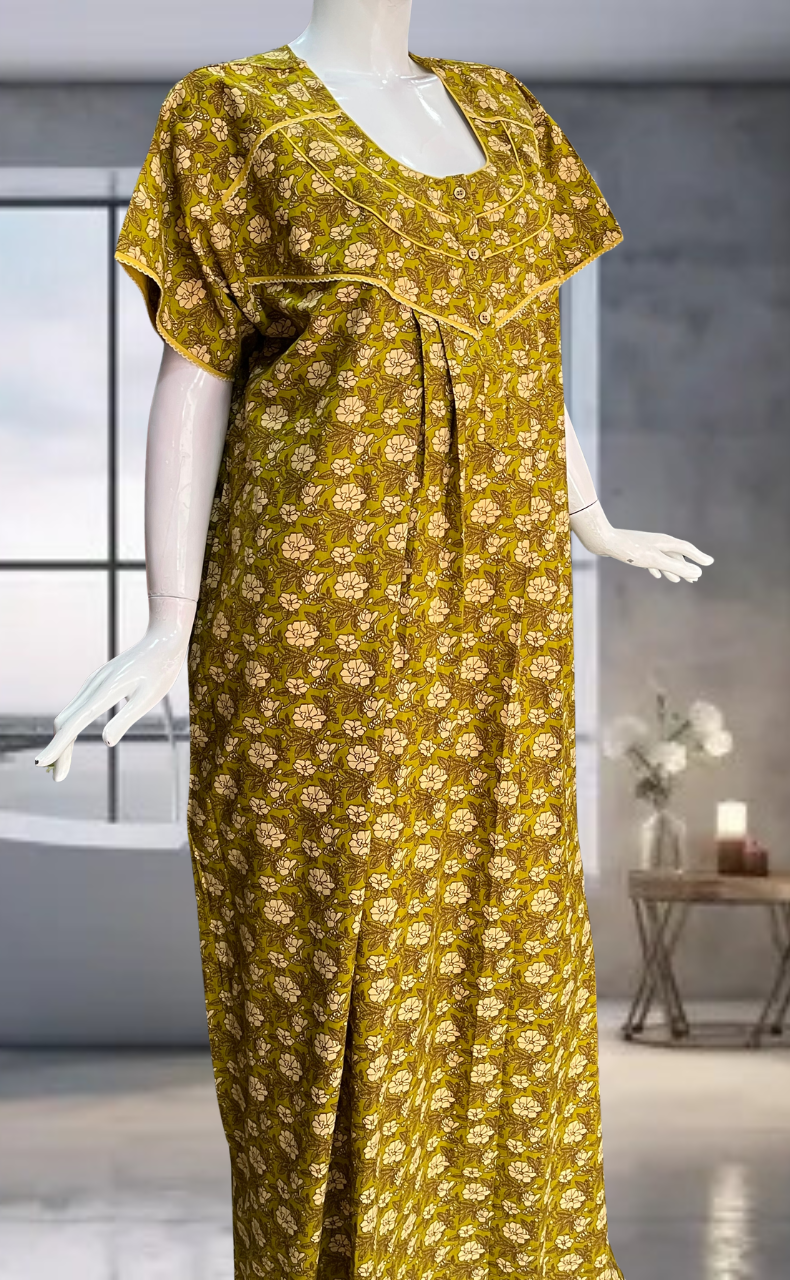 Mustard Garden Pure Cotton Nighty. Pure Durable Cotton | Laces and Frills