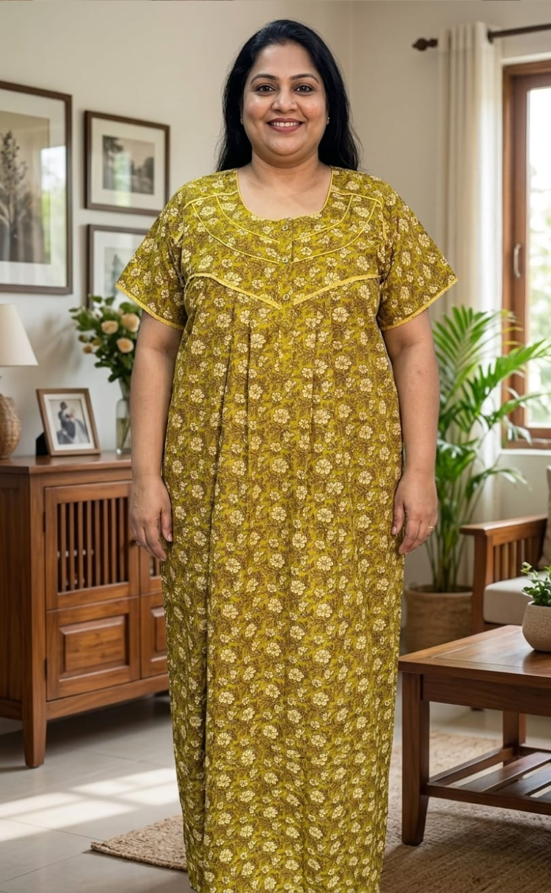 Mustard Garden Pure Cotton Nighty. Pure Durable Cotton | Laces and Frills