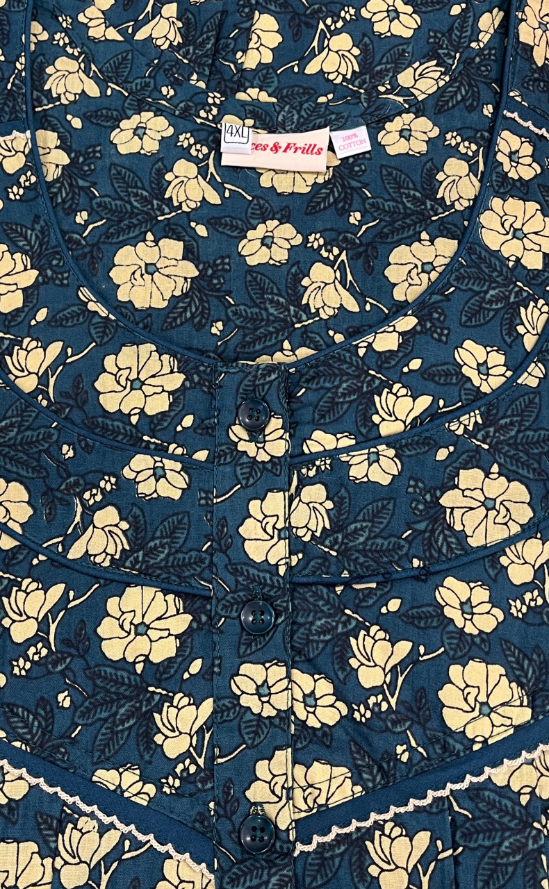 Blue Garden Pure Cotton Nighty. Pure Durable Cotton | Laces and Frills