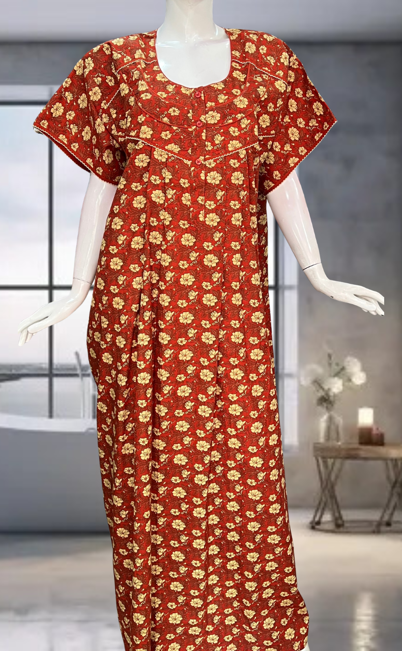 Red Garden Pure Cotton Nighty. Pure Durable Cotton | Laces and Frills