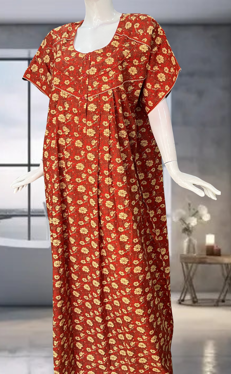 Red Garden Pure Cotton Nighty. Pure Durable Cotton | Laces and Frills