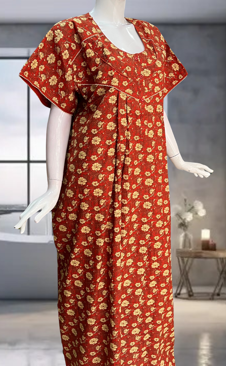 Red Garden Pure Cotton Nighty. Pure Durable Cotton | Laces and Frills
