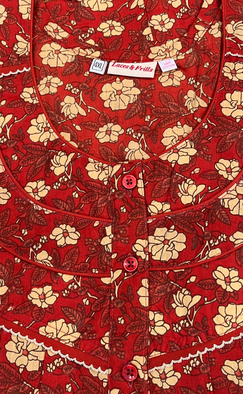 Red Garden Pure Cotton Nighty. Pure Durable Cotton | Laces and Frills
