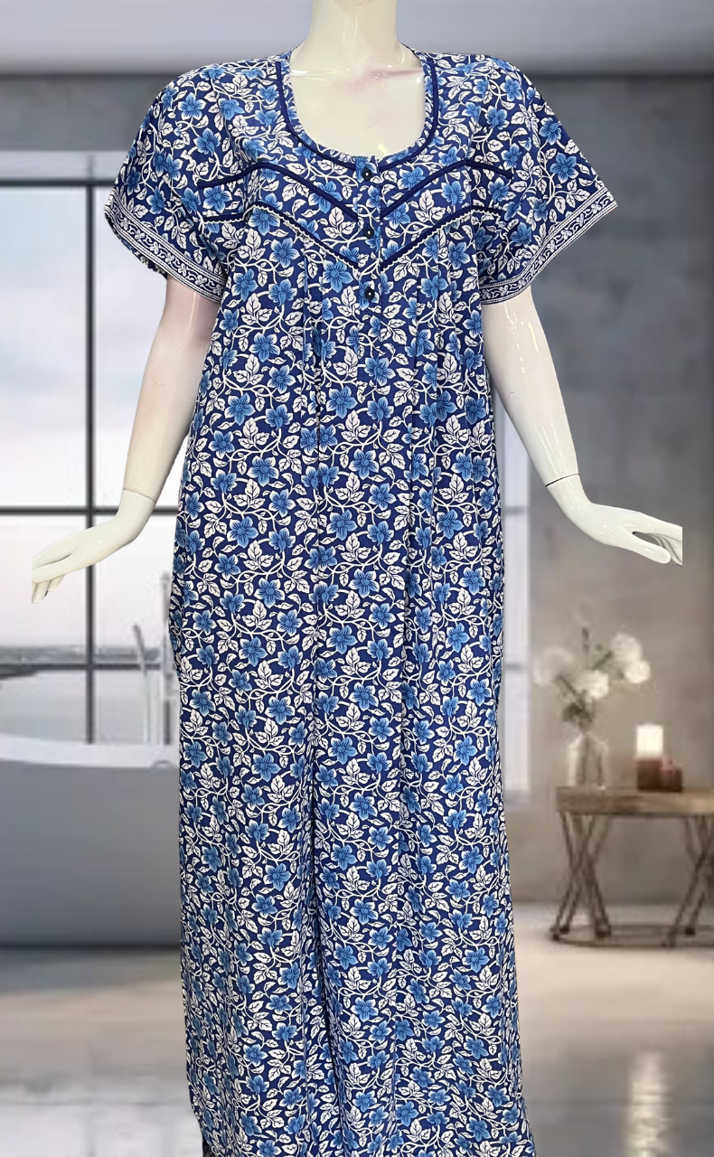 Blue Garden Pure Cotton Nighty. Pure Durable Cotton | Laces and Frills