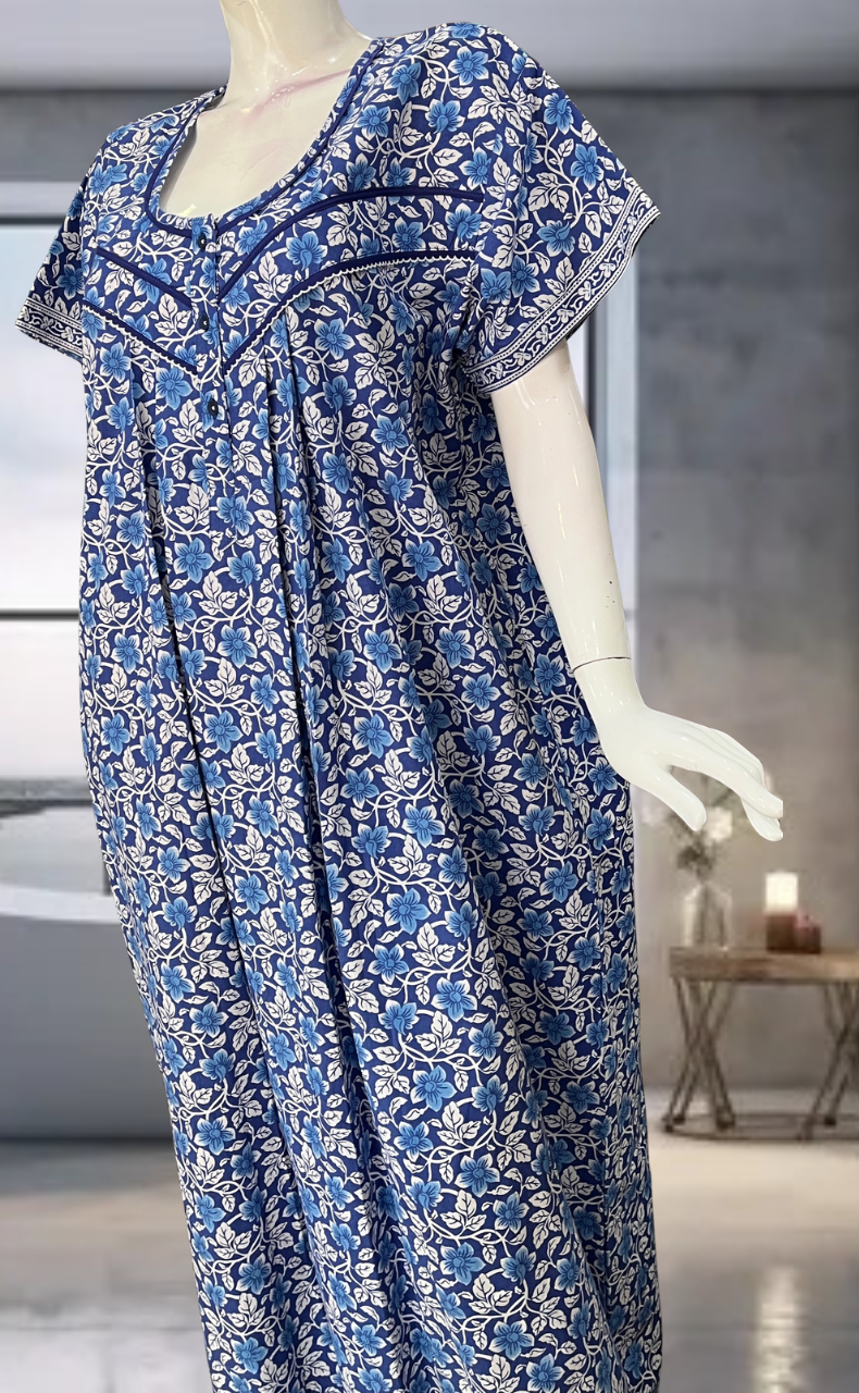 Blue Garden Pure Cotton Nighty. Pure Durable Cotton | Laces and Frills