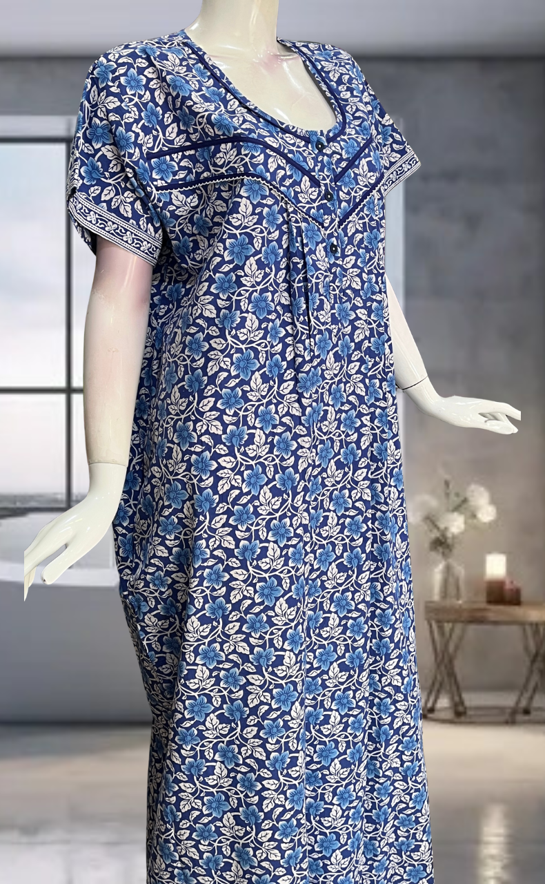 Blue Garden Pure Cotton Nighty. Pure Durable Cotton | Laces and Frills