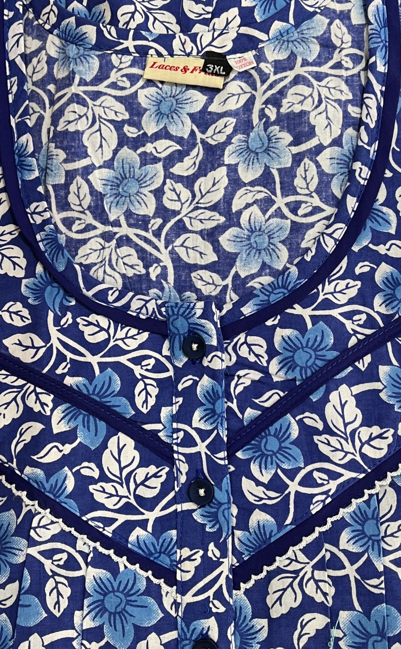 Blue Garden Pure Cotton Nighty. Pure Durable Cotton | Laces and Frills