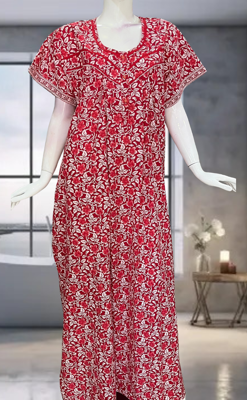 Red Garden Pure Cotton Nighty. Pure Durable Cotton | Laces and Frills