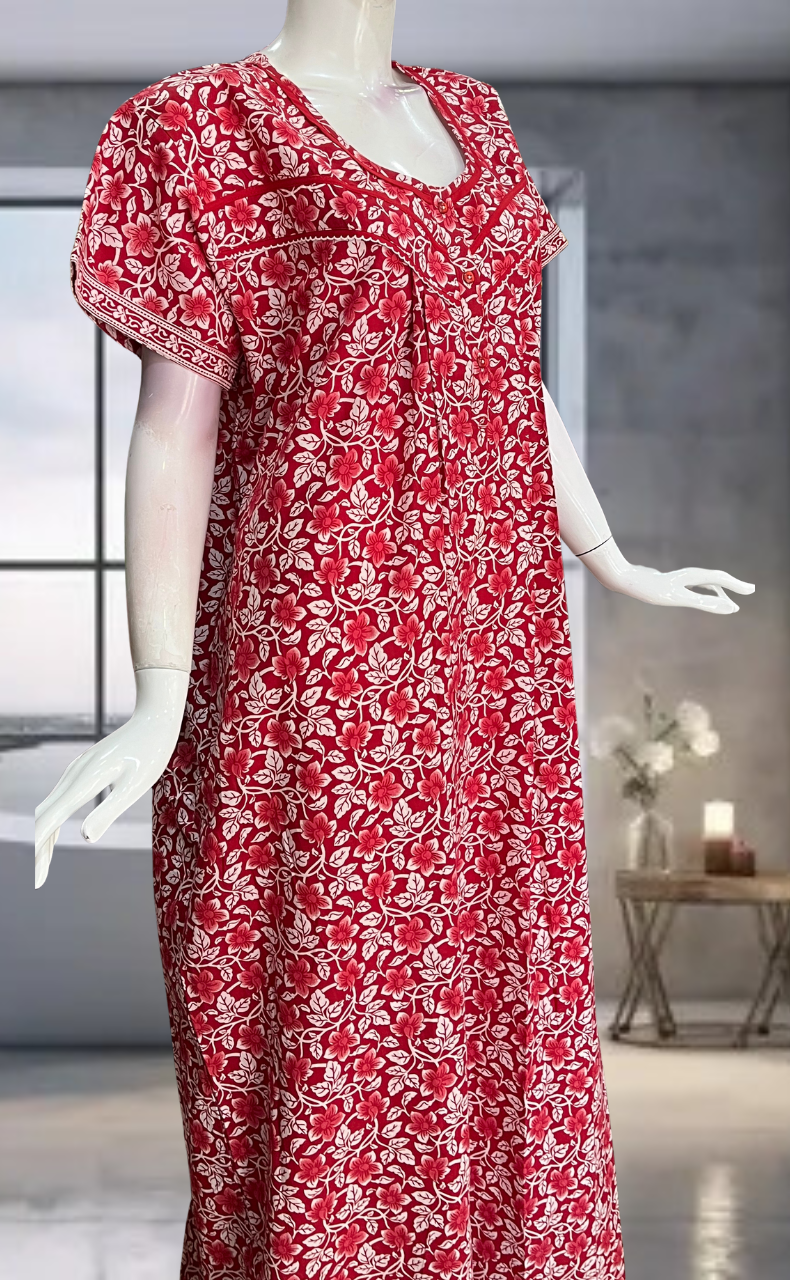 Red Garden Pure Cotton Nighty. Pure Durable Cotton | Laces and Frills