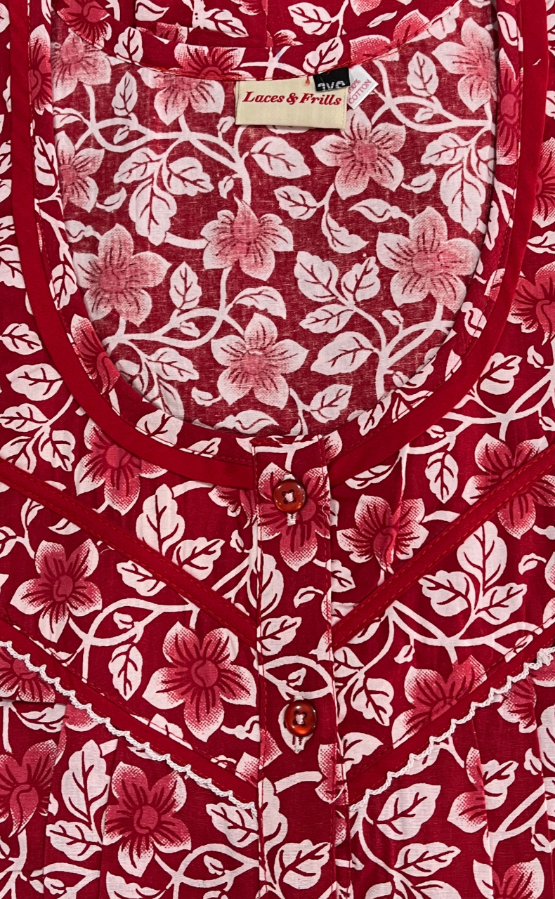 Red Garden Pure Cotton Nighty. Pure Durable Cotton | Laces and Frills