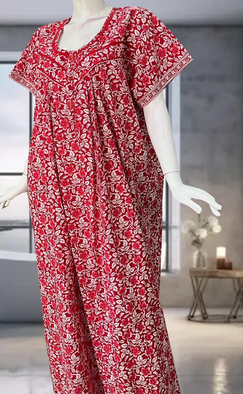 Red Garden Pure Cotton Nighty. Pure Durable Cotton | Laces and Frills