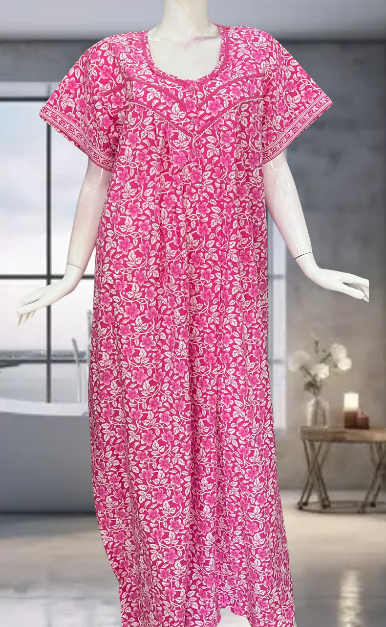 Pink Garden Pure Cotton Nighty. Pure Durable Cotton | Laces and Frills