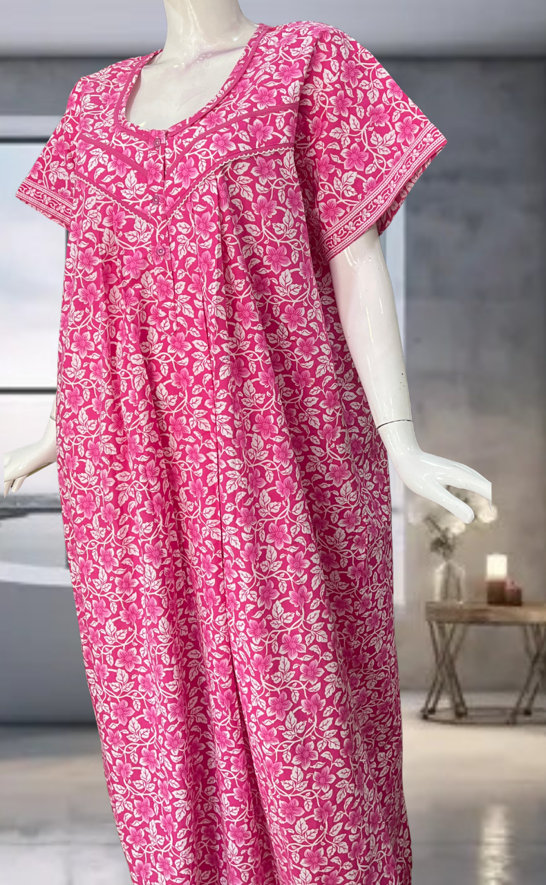 Pink Garden Pure Cotton Nighty. Pure Durable Cotton | Laces and Frills