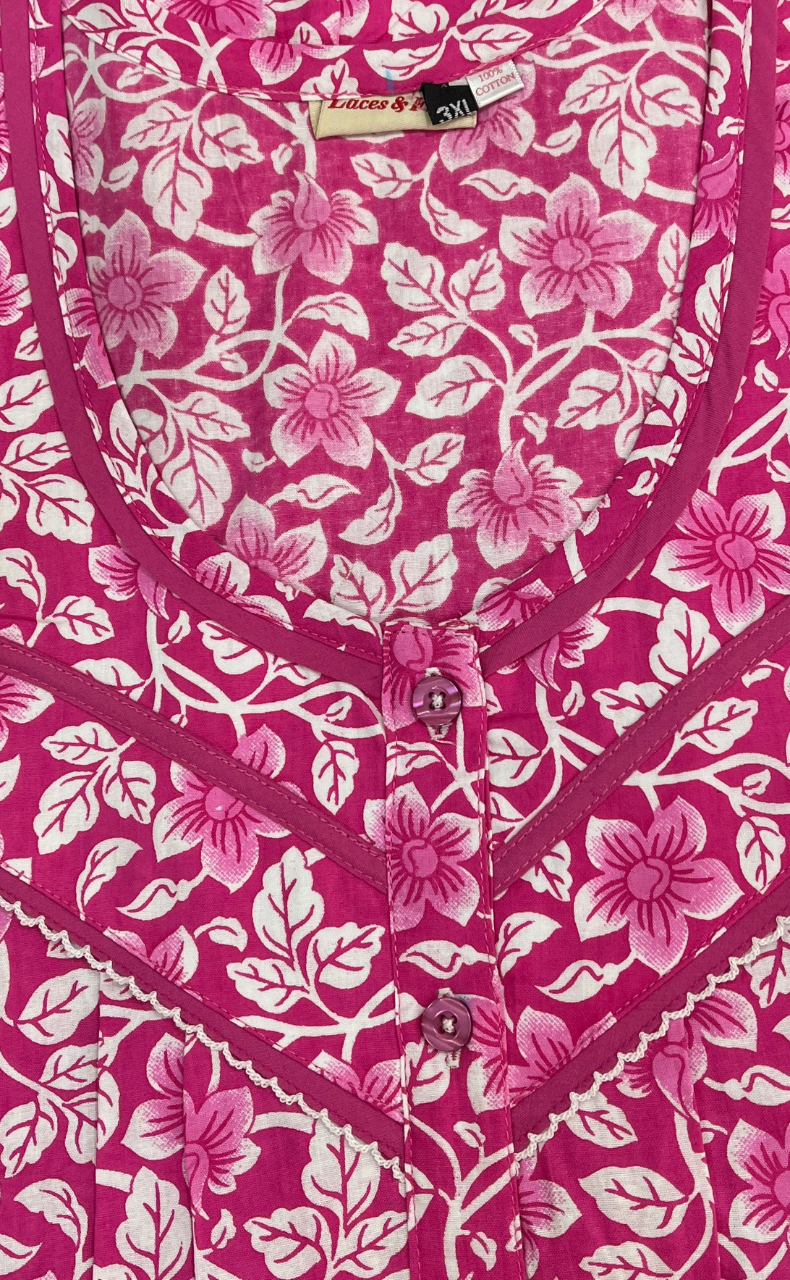 Pink Garden Pure Cotton Nighty. Pure Durable Cotton | Laces and Frills