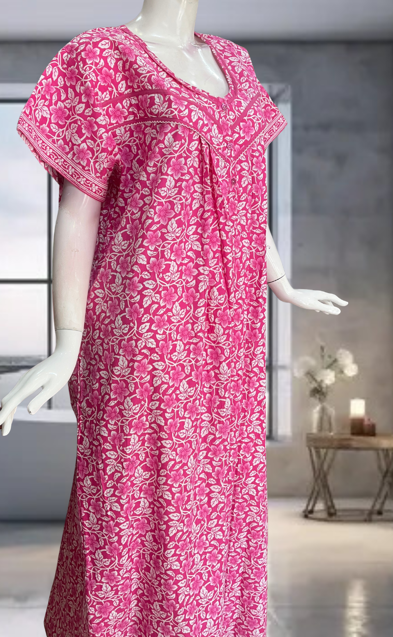 Pink Garden Pure Cotton Nighty. Pure Durable Cotton | Laces and Frills