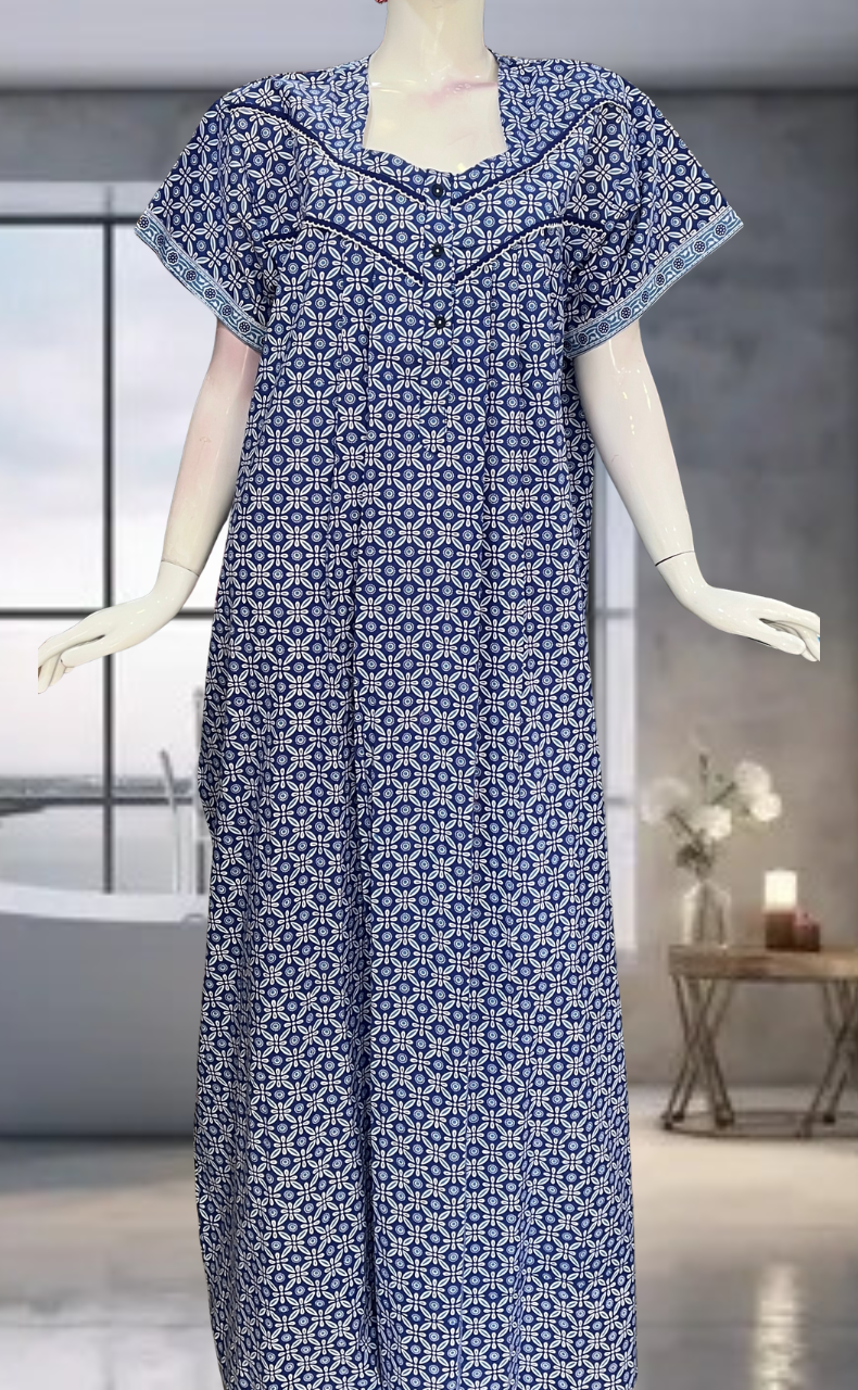 Blue Flora Pure Cotton Nighty. Pure Durable Cotton | Laces and Frills