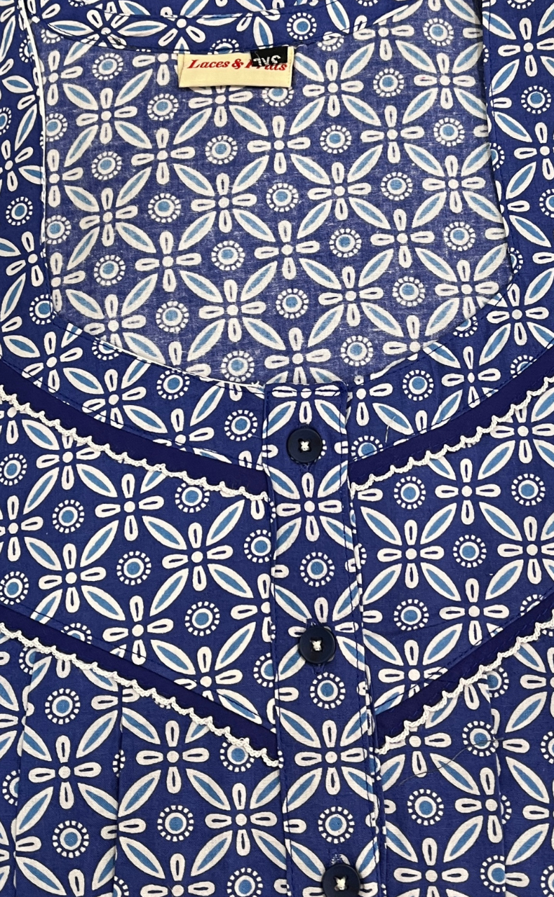 Blue Flora Pure Cotton Nighty. Pure Durable Cotton | Laces and Frills
