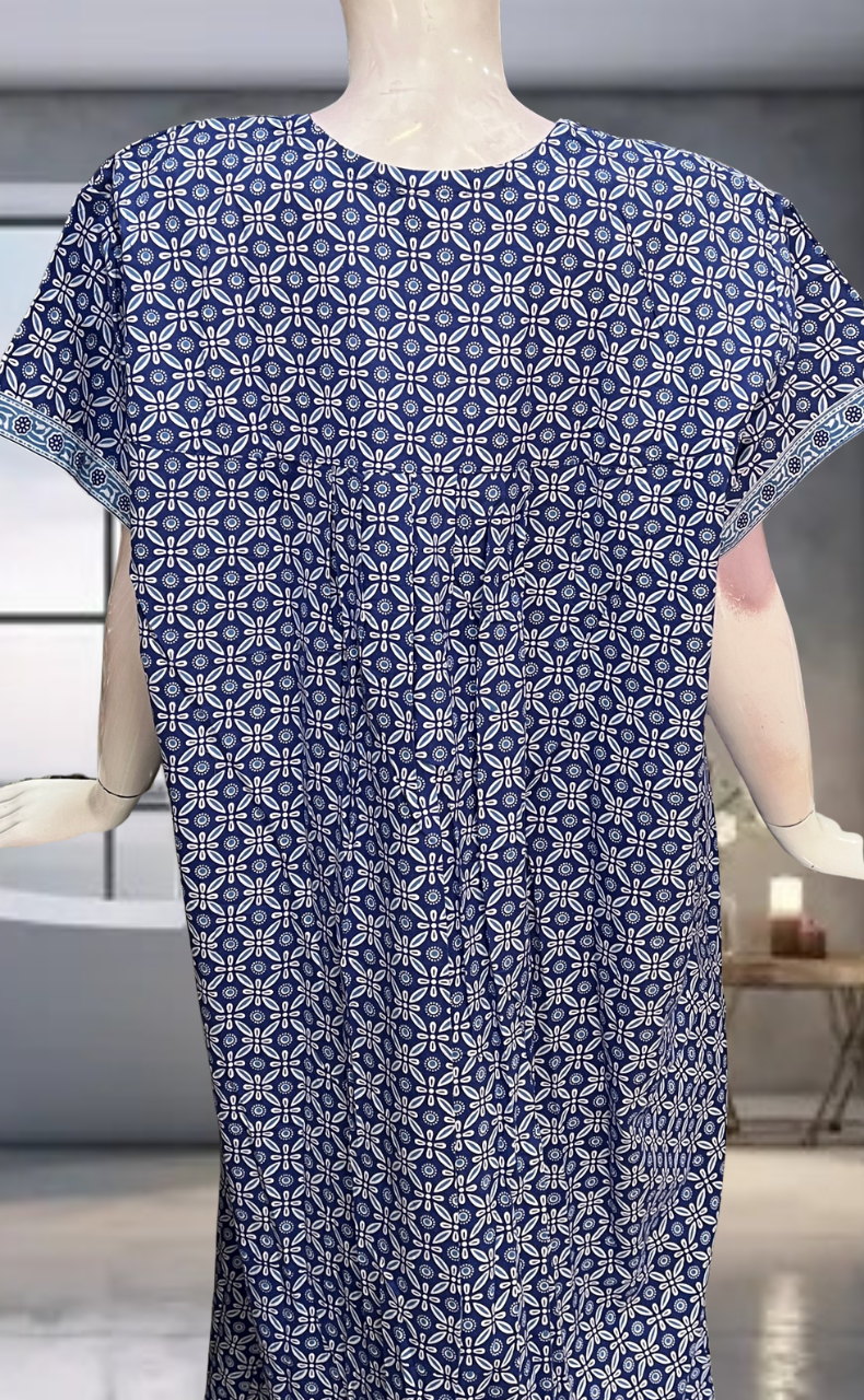 Blue Flora Pure Cotton Nighty. Pure Durable Cotton | Laces and Frills