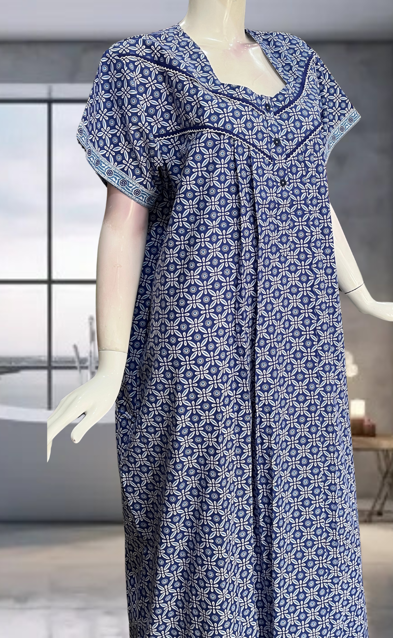 Blue Flora Pure Cotton Nighty. Pure Durable Cotton | Laces and Frills