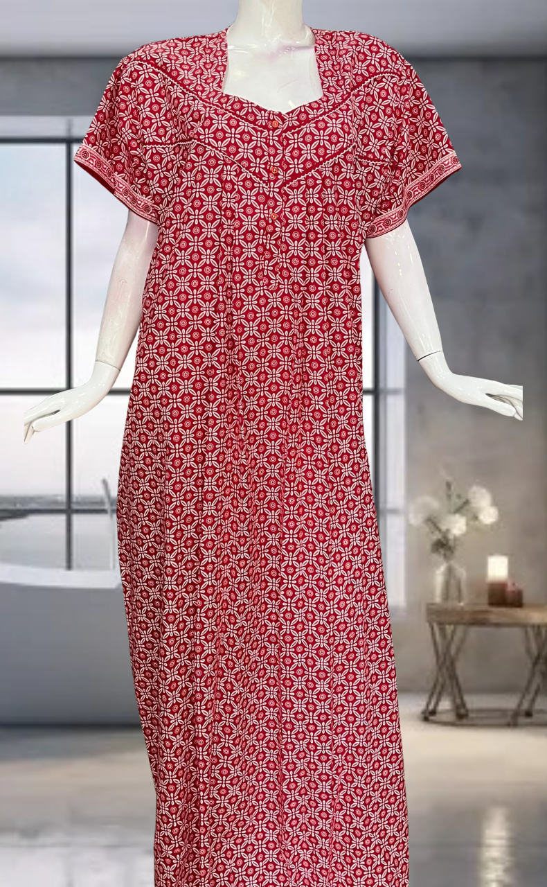 Red Flora Pure Cotton Nighty. Pure Durable Cotton | Laces and Frills