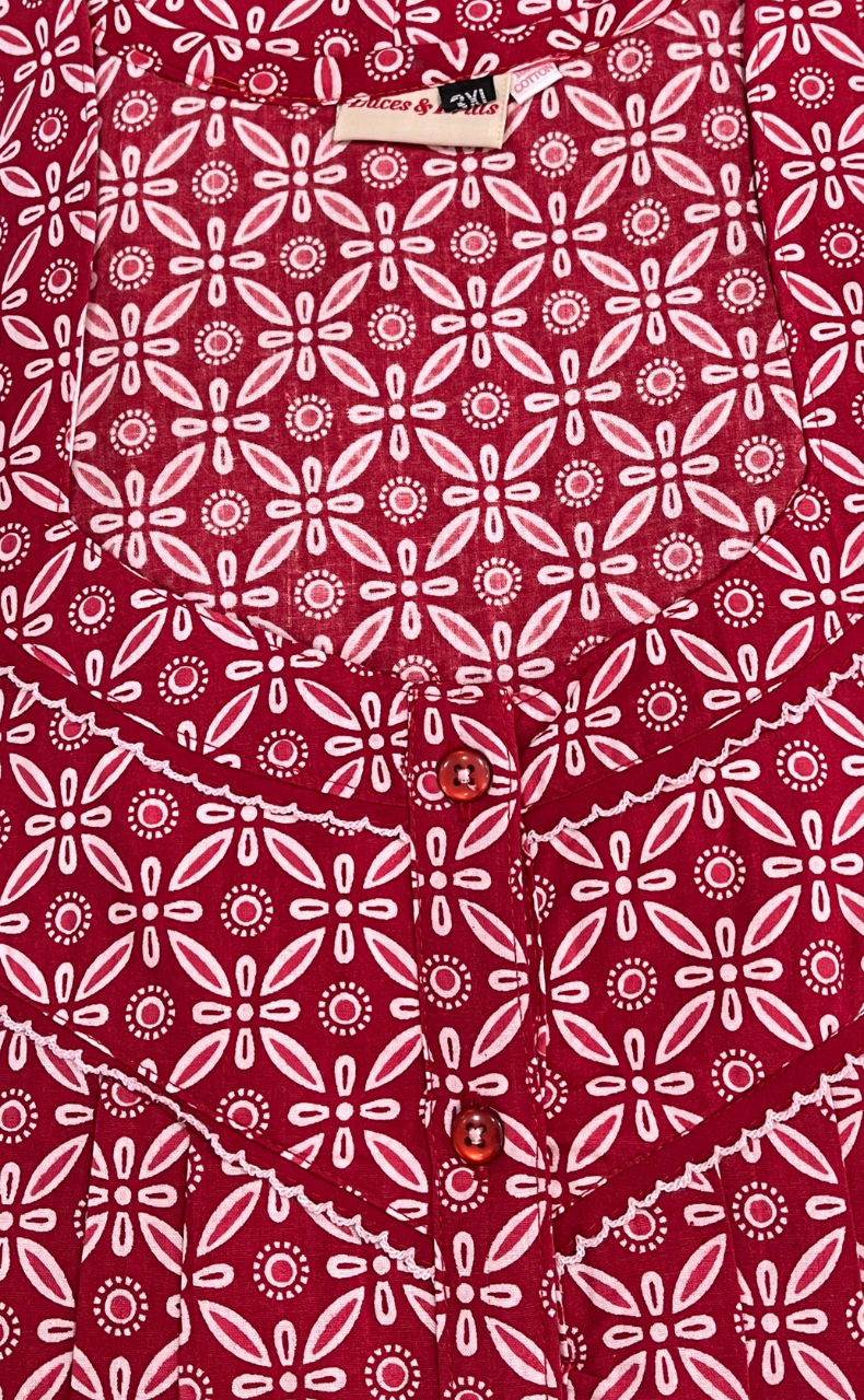 Red Flora Pure Cotton Nighty. Pure Durable Cotton | Laces and Frills