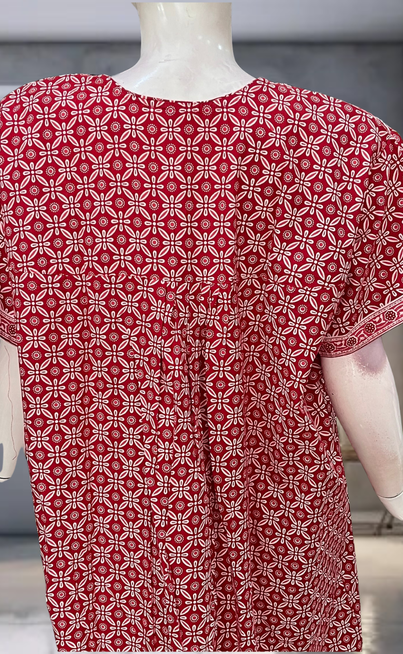 Red Flora Pure Cotton Nighty. Pure Durable Cotton | Laces and Frills