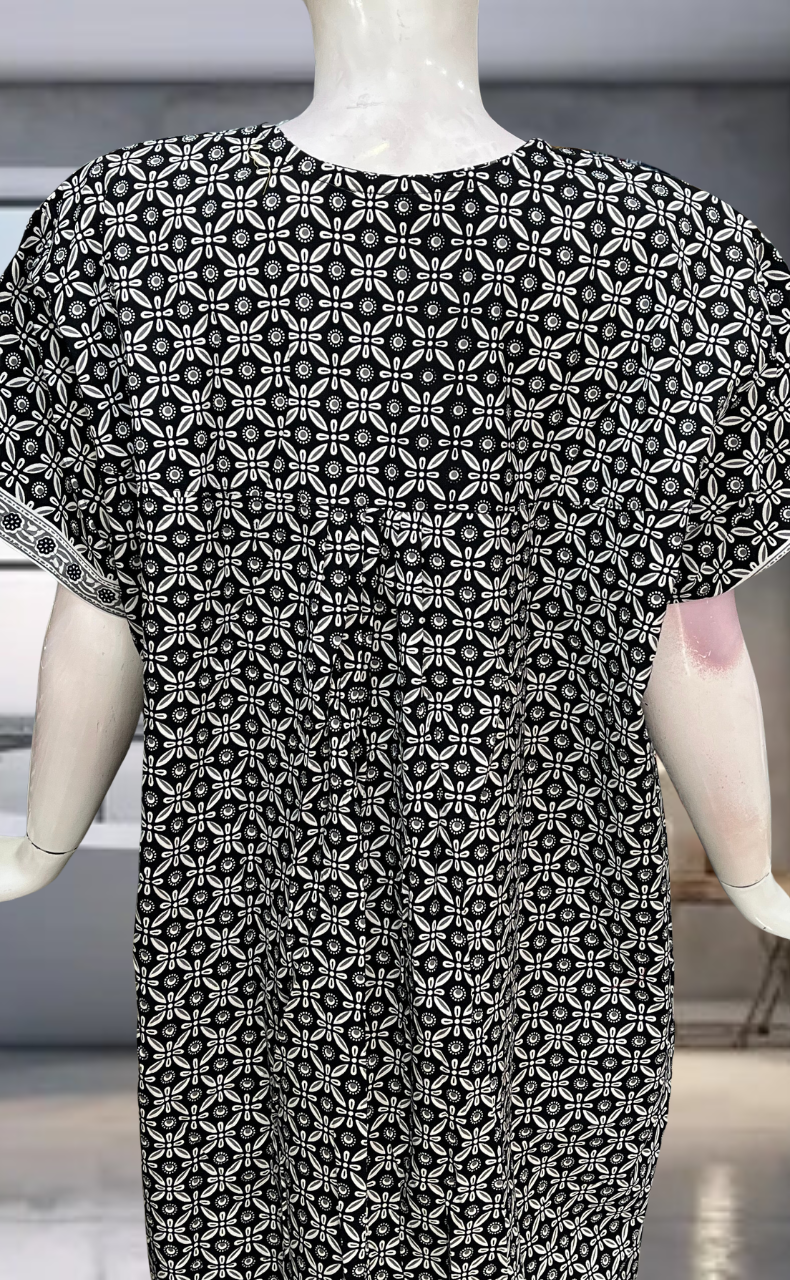 Black Flora Pure Cotton Nighty. Pure Durable Cotton | Laces and Frills