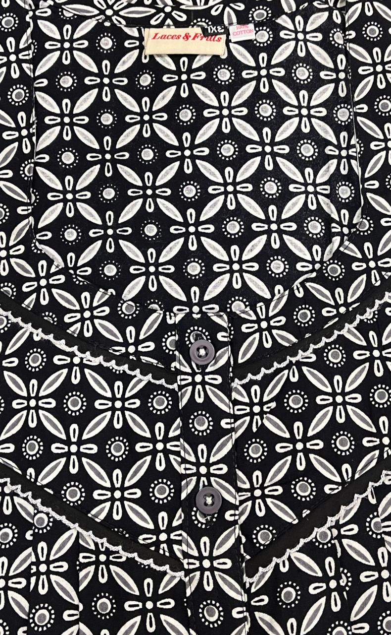 Black Flora Pure Cotton Nighty. Pure Durable Cotton | Laces and Frills