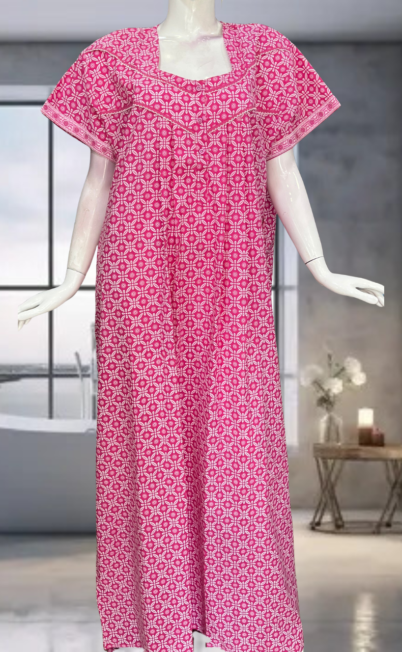 Pink Flora Pure Cotton Nighty. Pure Durable Cotton | Laces and Frills