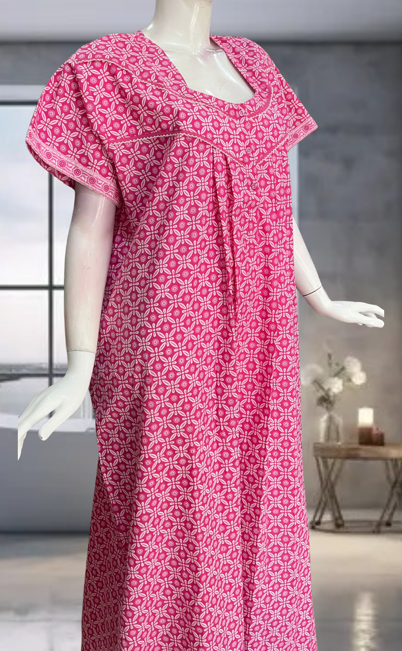 Pink Flora Pure Cotton Nighty. Pure Durable Cotton | Laces and Frills