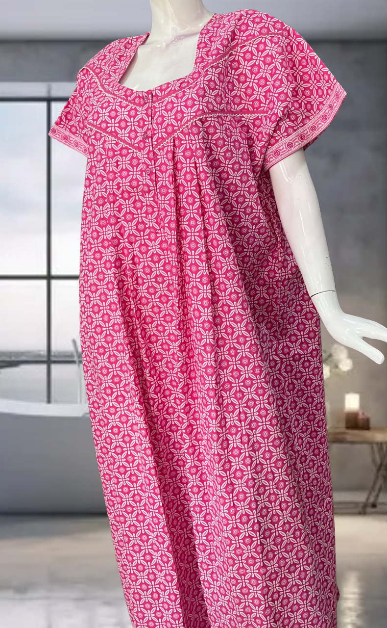 Pink Flora Pure Cotton Nighty. Pure Durable Cotton | Laces and Frills