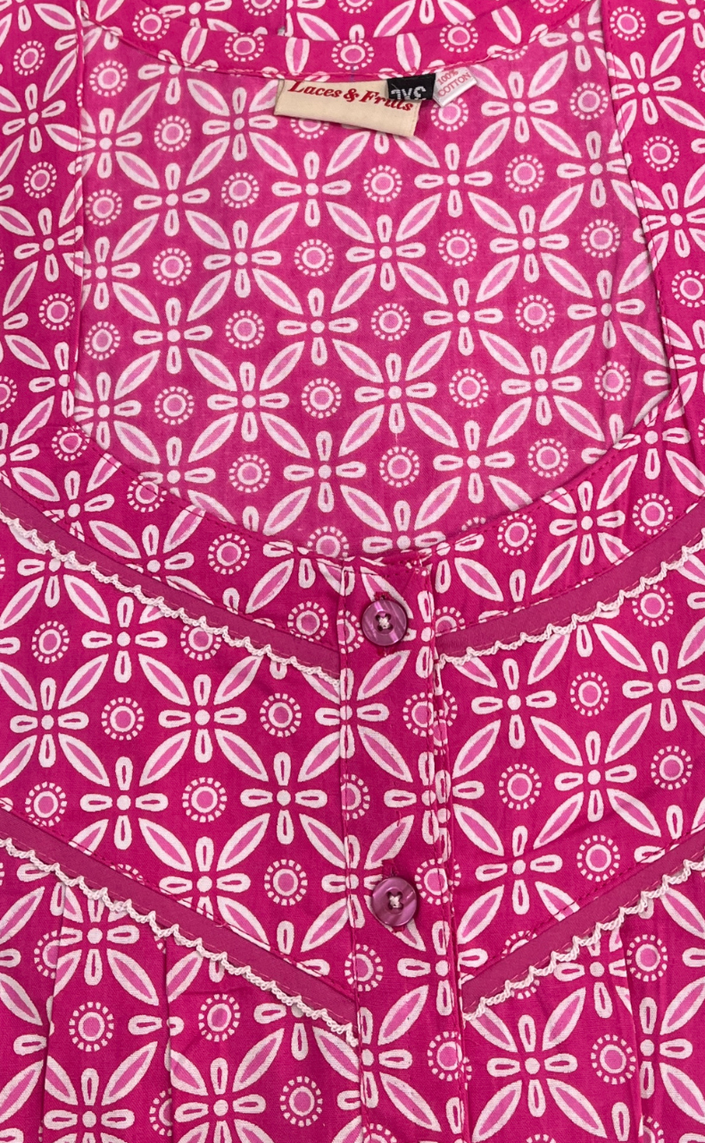 Pink Flora Pure Cotton Nighty. Pure Durable Cotton | Laces and Frills