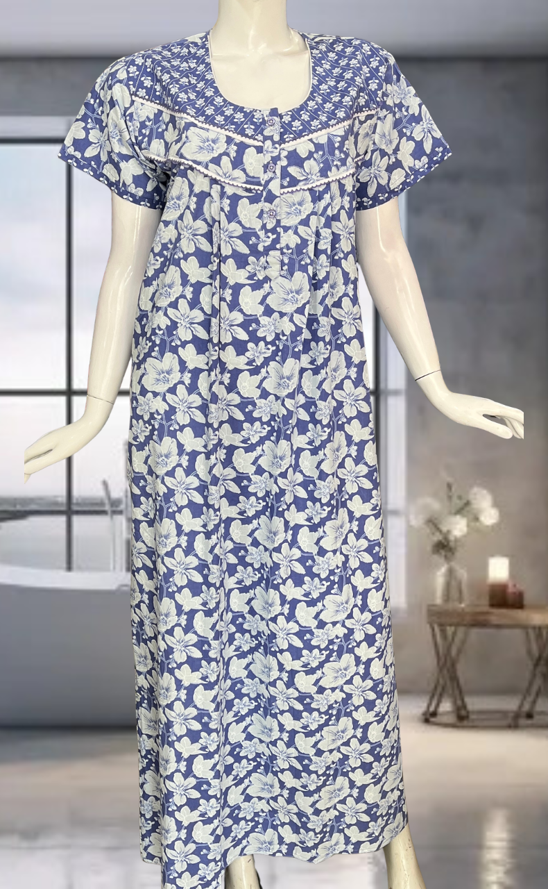Lavender Garden Pure Cotton Nighty. Pure Durable Cotton | Laces and Frills