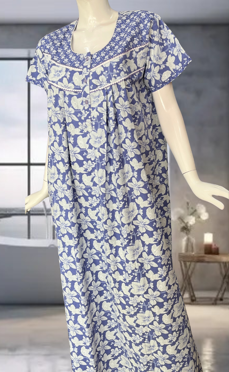 Lavender Garden Pure Cotton Nighty. Pure Durable Cotton | Laces and Frills